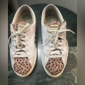 Puma Women's White and Leopard Print Sneakers